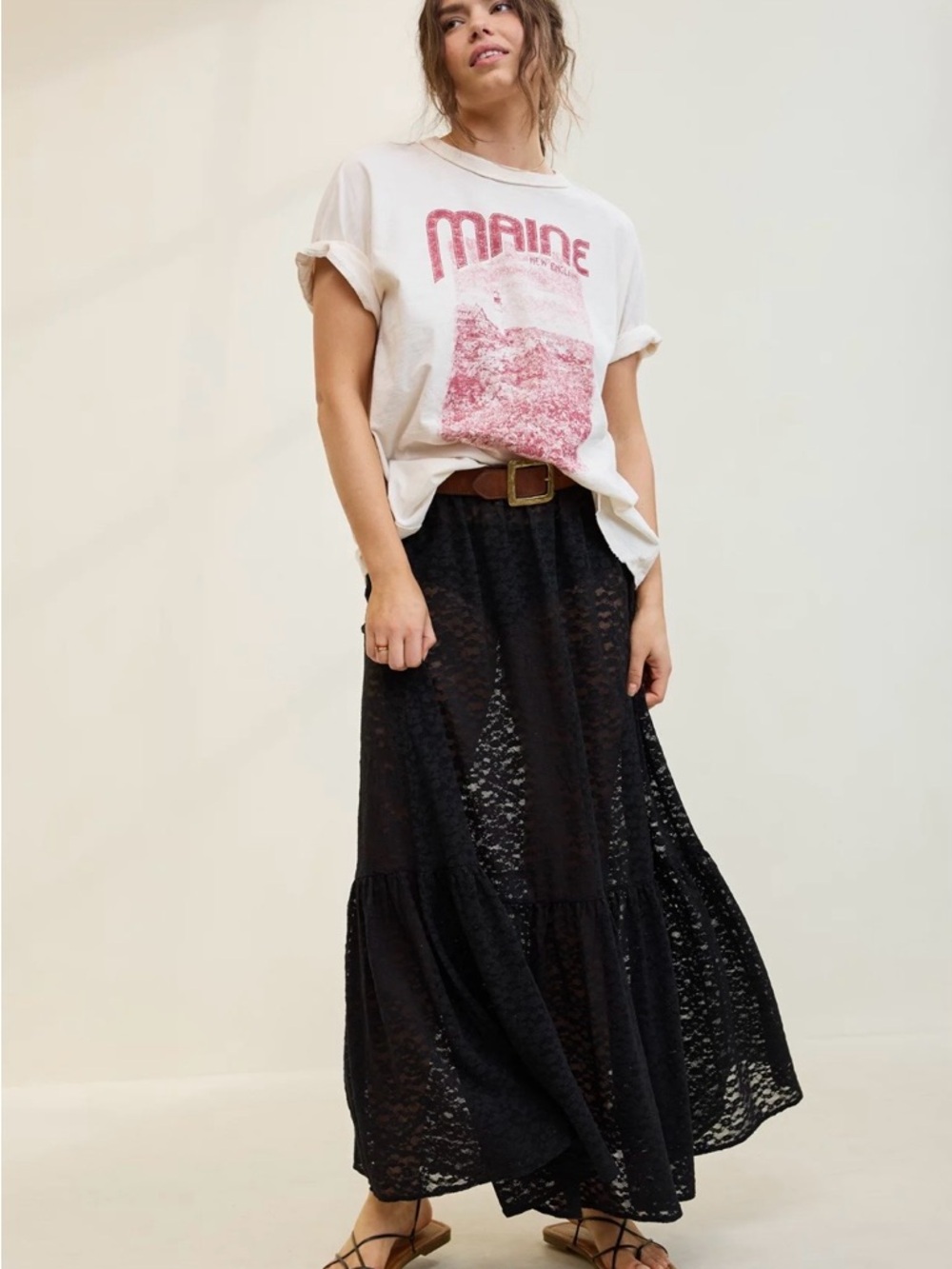 Aerie Tiered Lace Maxi Skirt